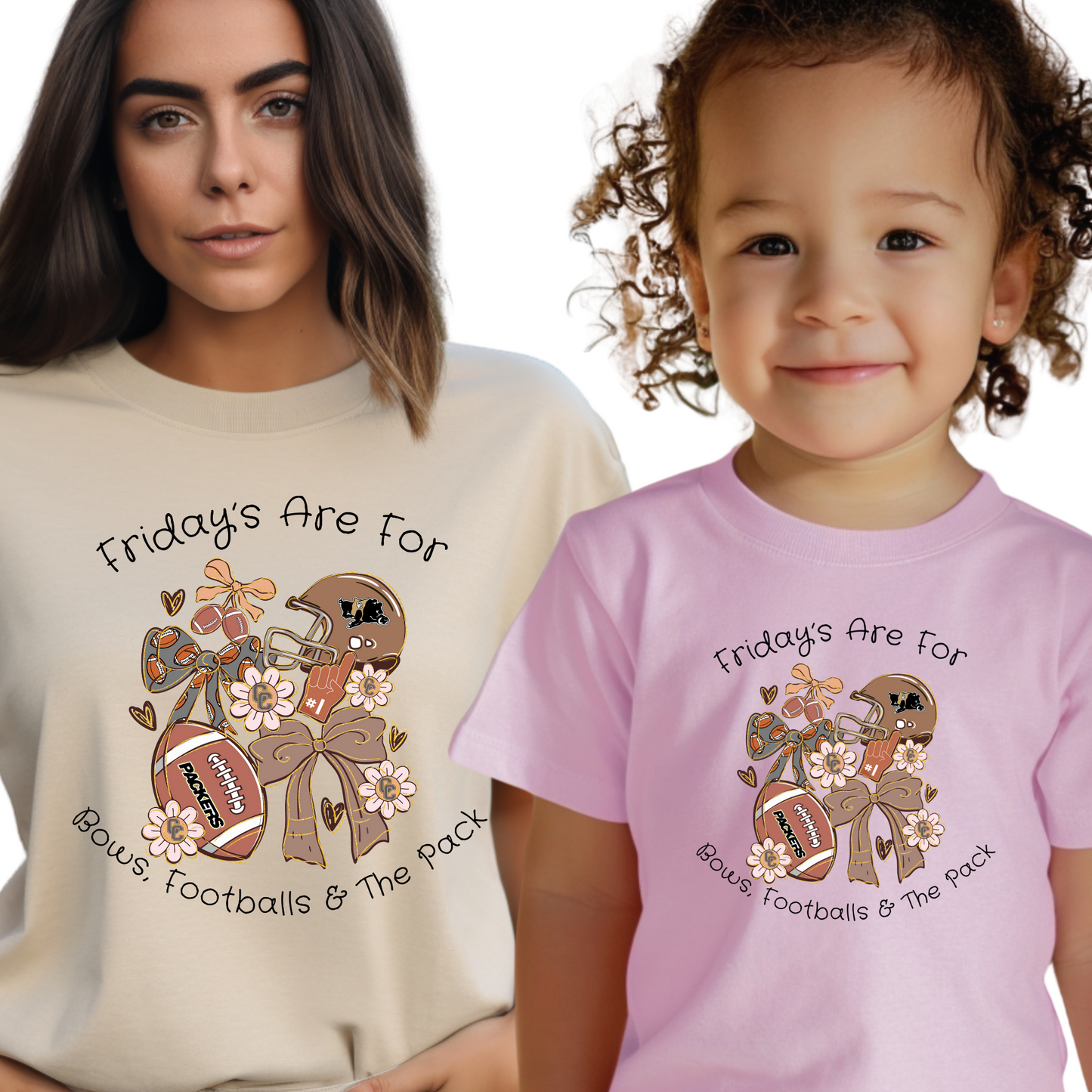 Youth/Toddler Fridays Are For Bows, Footballs & The Pack Shirt – Mommy and Me Colquitt County Game Day Tee