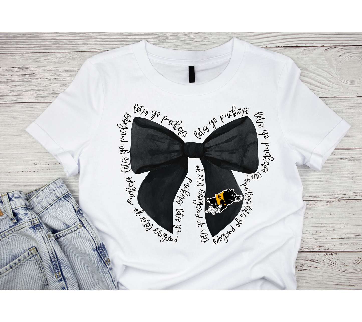 Youth/Toddler Colquitt County Packers Let's Go Packers Black Bow T-Shirt