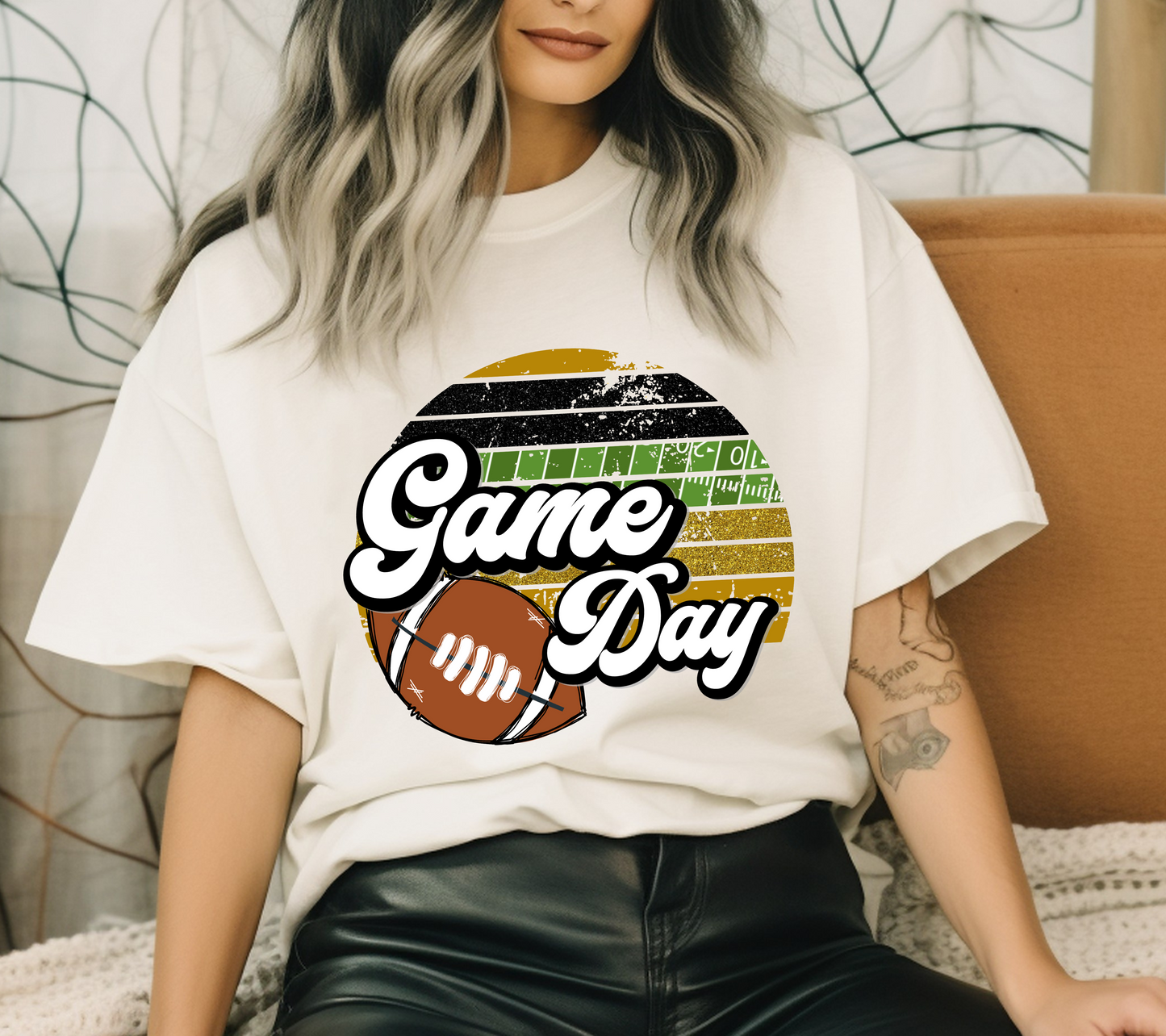 Adult Black and Gold Game Day Football T-shirt
