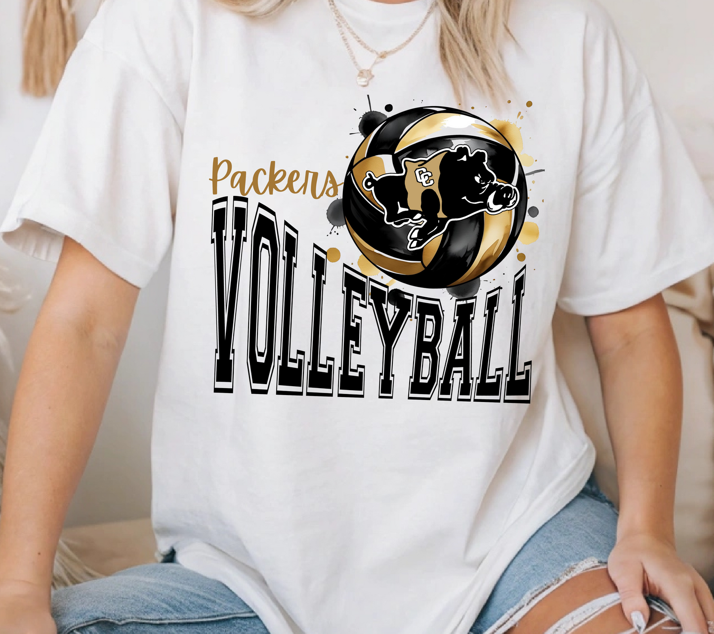 Packers Volleyball Shirt | Black & Gold Hog Mascot Team Spirit Tee (08)
