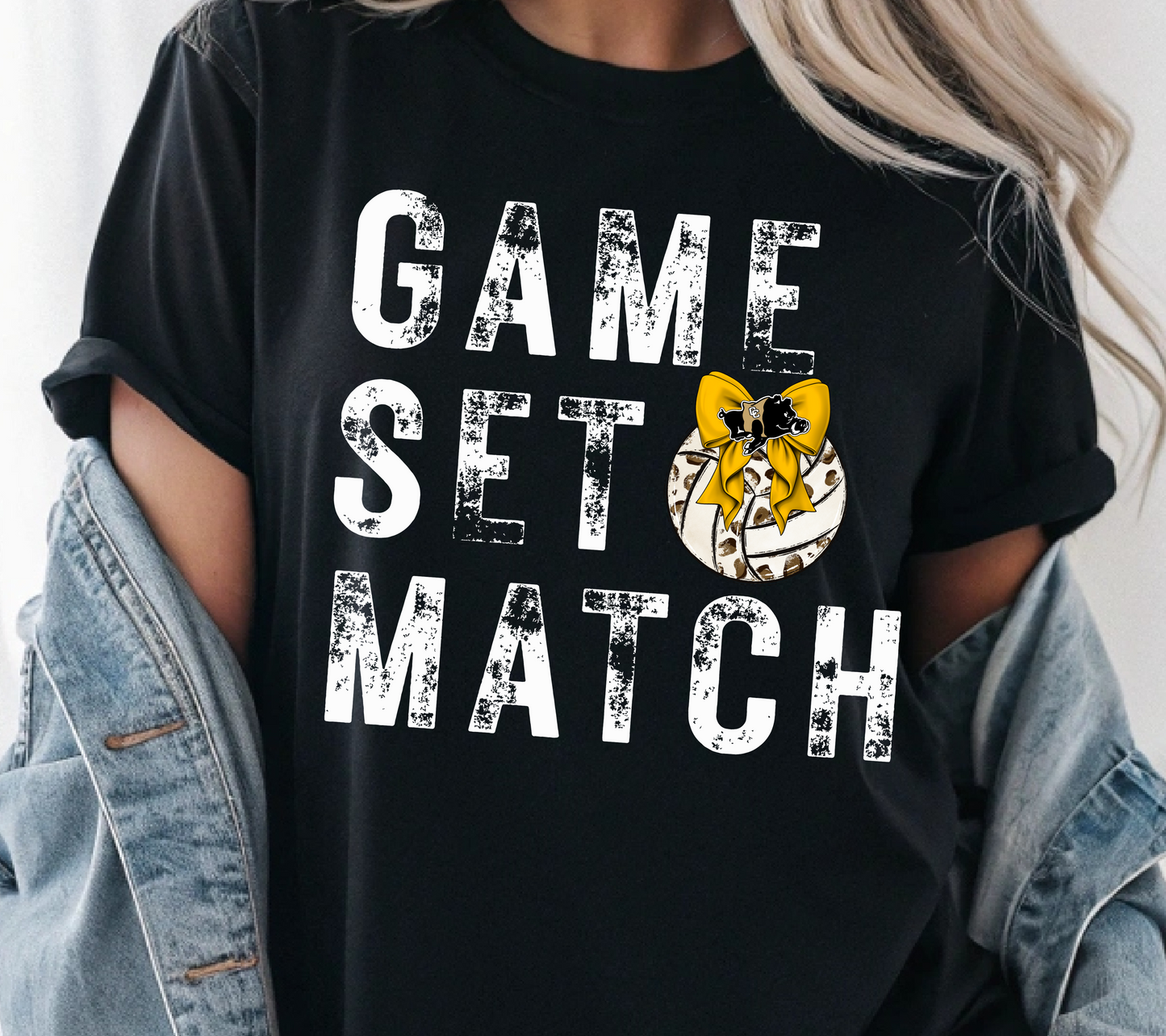 Packers Volleyball Game Set Match Volleyball Shirt | Leopard Print Ball with Yellow Bow (06 whiteink)