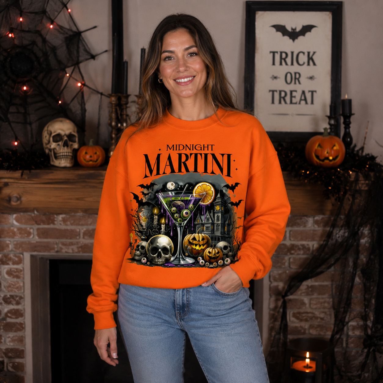 Midnight Martini Halloween Sweatshirt, Funny Halloween Cocktail Sweatshirt, Spooky Season Graphic Crewneck, Women's Fall Sweatshirt