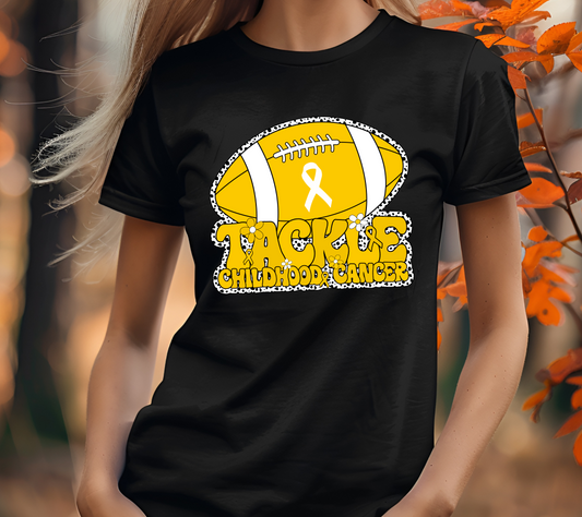 Tackle Childhood Cancer Awareness T-Shirt | Gold Ribbon Football Tee | Support Shirt (003)