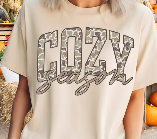 Cozy Season T-Shirt – Camo Print Fall Graphic Tee (06)