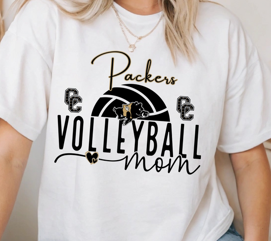 Packers Volleyball Mom T-Shirt | Game Day Apparel for Proud Moms | Black & Gold Spirit Tee (03)