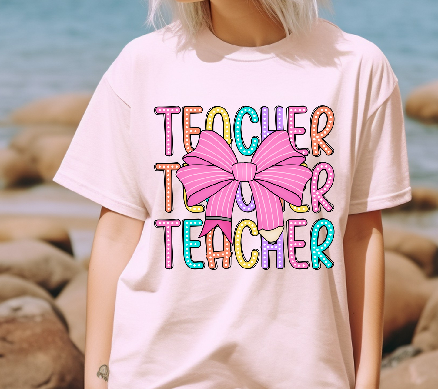 Teacher Pink Pencil Bow Shirt T-Shirt