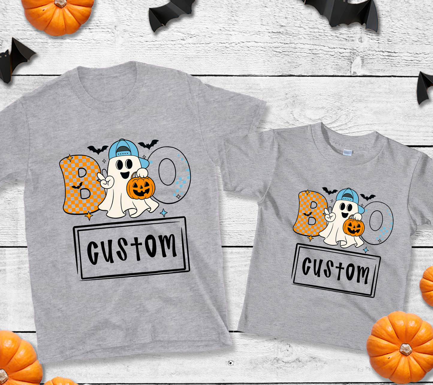 Youth/Toddler Custom Boo Youth Halloween T-Shirt – Cute Ghost & Pumpkin Trick-or-Treat Shirt for Kids (11) 🎃👻🧡