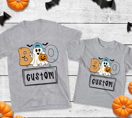 Youth/Toddler Custom Boo Youth Halloween T-Shirt – Cute Ghost & Pumpkin Trick-or-Treat Shirt for Kids (11) 🎃👻🧡