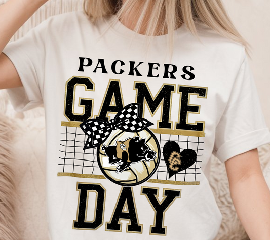 Colquitt County Packers Volleyball Game Day T-Shirt - Spirit Tee with Hawg Mascot & Checkered Bow (02)