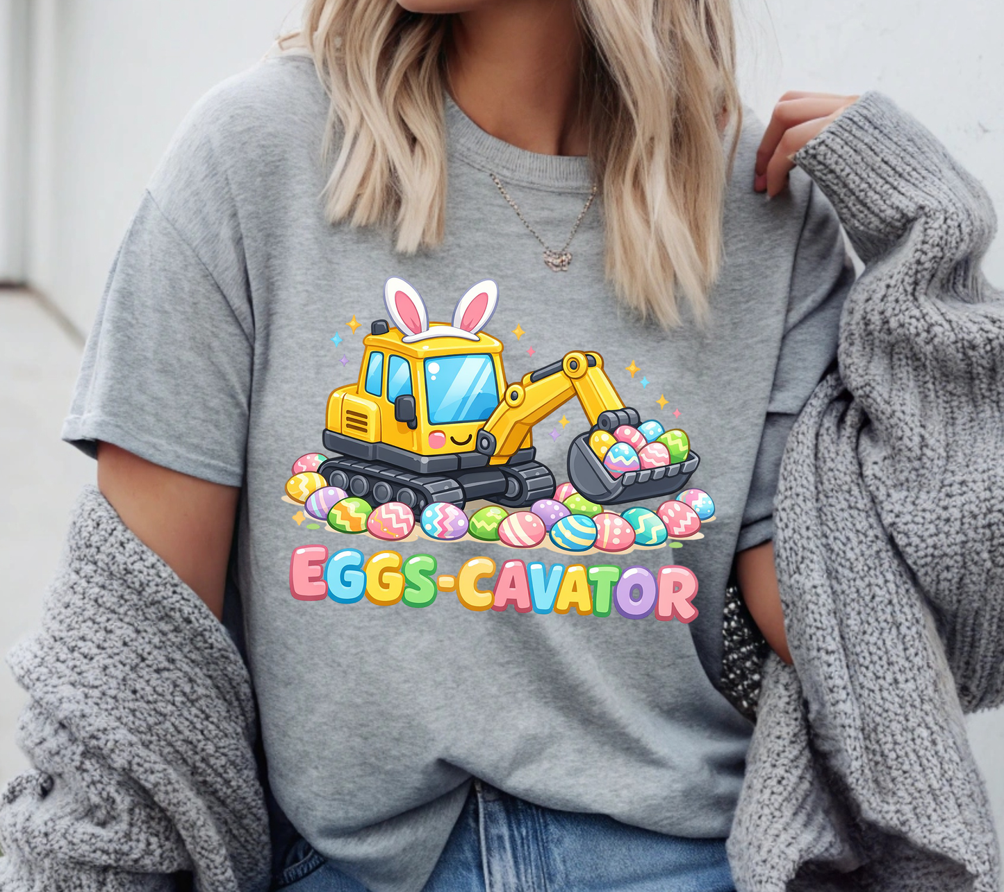 Easter 12 - Cute "EGGS-CAVATOR" Shirt with Eggs, Boys Easter Shirt