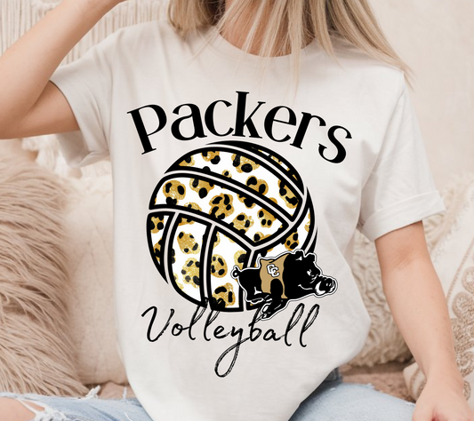 Packers Volleyball Leopard Print T-Shirt | Team Spirit & Game Day Apparel (01)