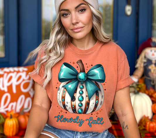 Howdy Fall Pumpkin Shirt, Fall Pumpkin Shirt, Graphic T-shirt, Fall Shirt, Turquoise