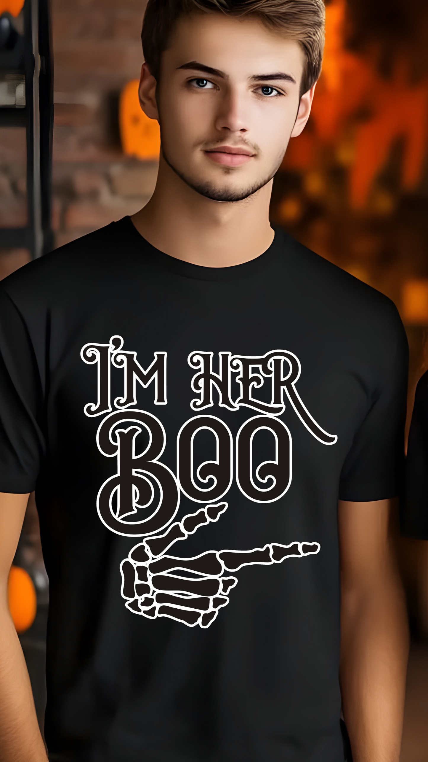 “I’m Her Boo Halloween T-Shirt – Funny Skeleton Hand Graphic Tee”  (16) 👻🖤💀