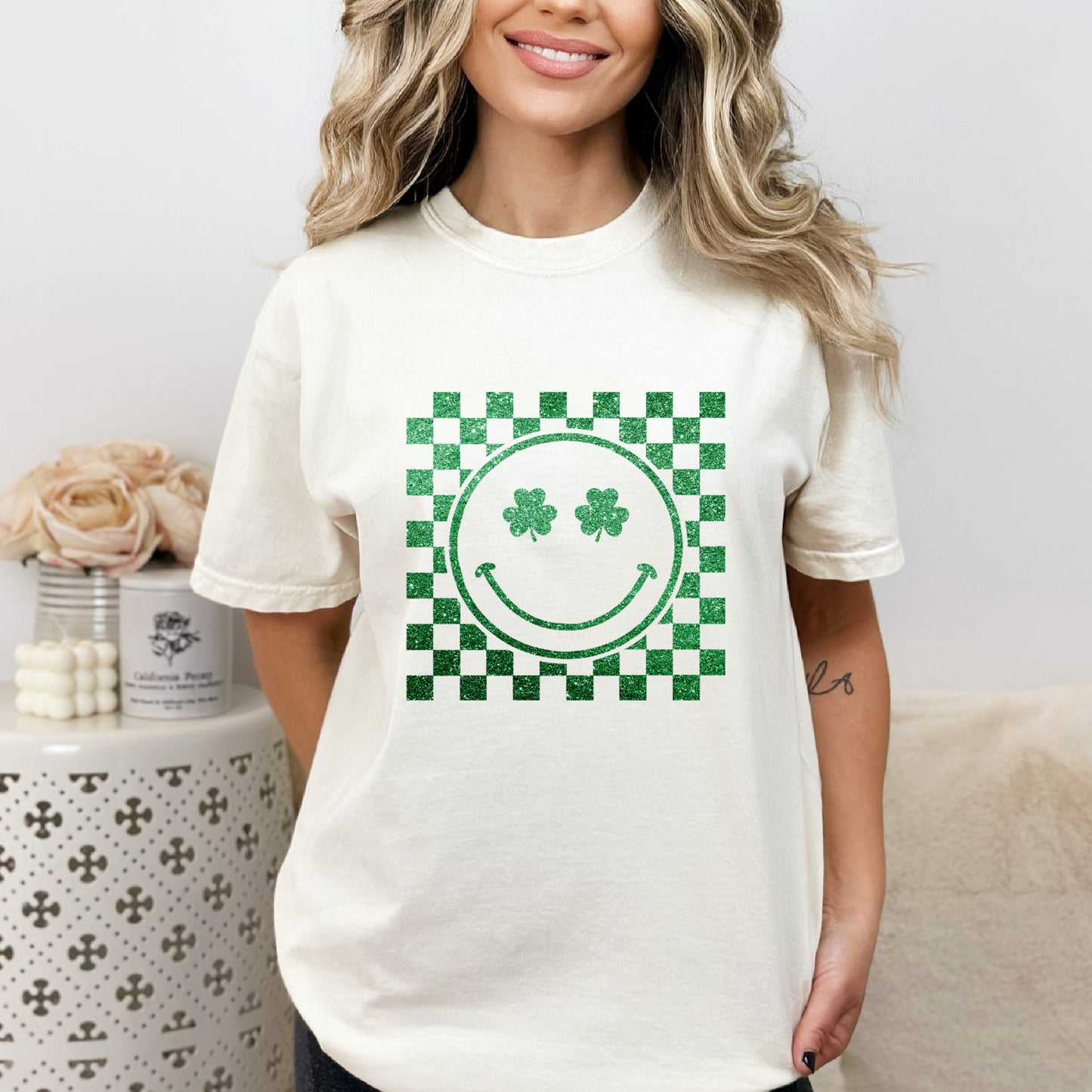 St. Patricks Day Shirt Checkered Smiley 18