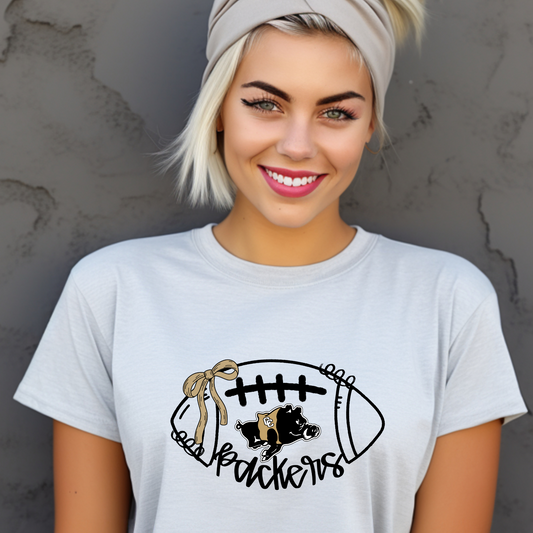 Adult Packers Football Bow Shirt – Colquitt County Hog Mascot Tee – Cute Game Day Graphic