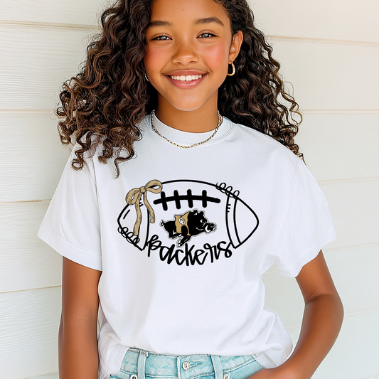 Youth/Toddler Packers Football Bow Shirt – Colquitt County Hog Mascot Tee – Cute Game Day Graphic