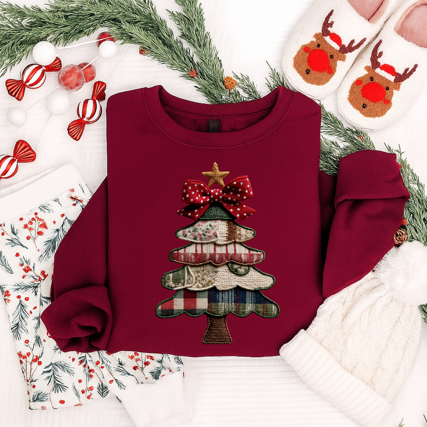 Patchwork Christmas Tree T-Shirt & Sweatshirt | Rustic Farmhouse Holiday Shirt for Kids & Adults