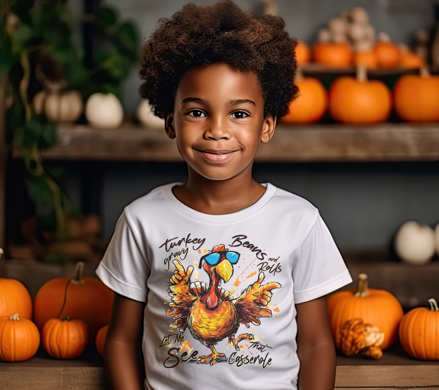 Kids Funny Thanksgiving T-Shirt – Turkey Gravy Beans and Rolls Let Me See That Casserole Shirt, Cute Fall Tee for Boys and Girl