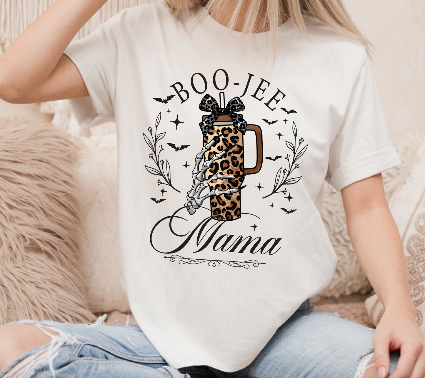 Boo-jee Leopard Tumbler Halloween Mama Tee (black ink) 🖤🎃👻✨