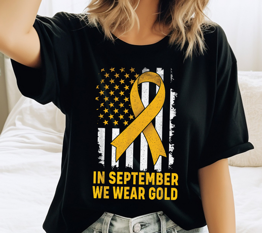 In September We Wear Gold American Flag Tee – Childhood Cancer Awareness Shirt (019)