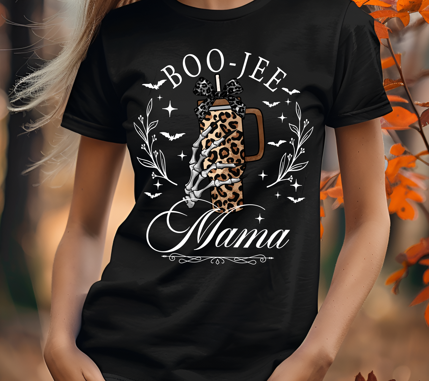 Boo-jee Leopard Tumbler Halloween Mama Tee (white ink) 🖤🎃👻✨