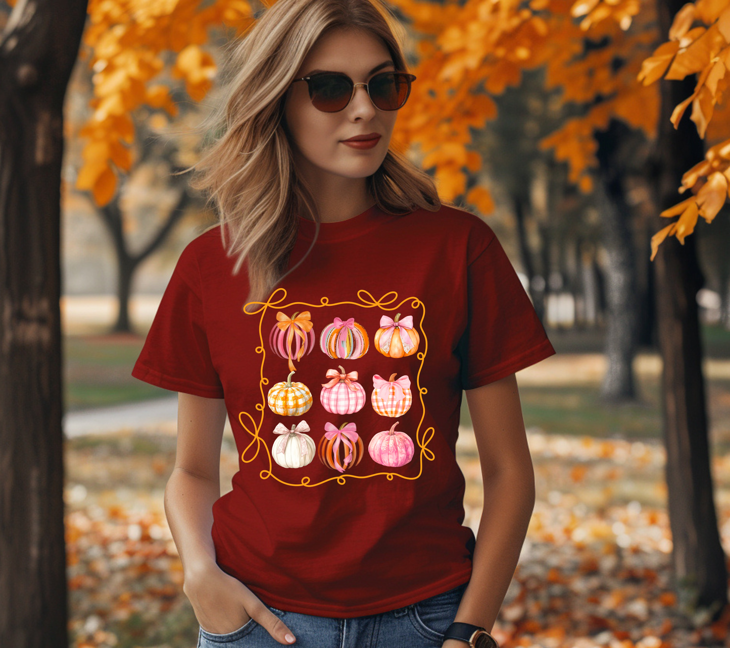 🎀 Pretty Pumpkin Patch Tee – Pink & Orange Gingham Fall Shirt for Women 🎃