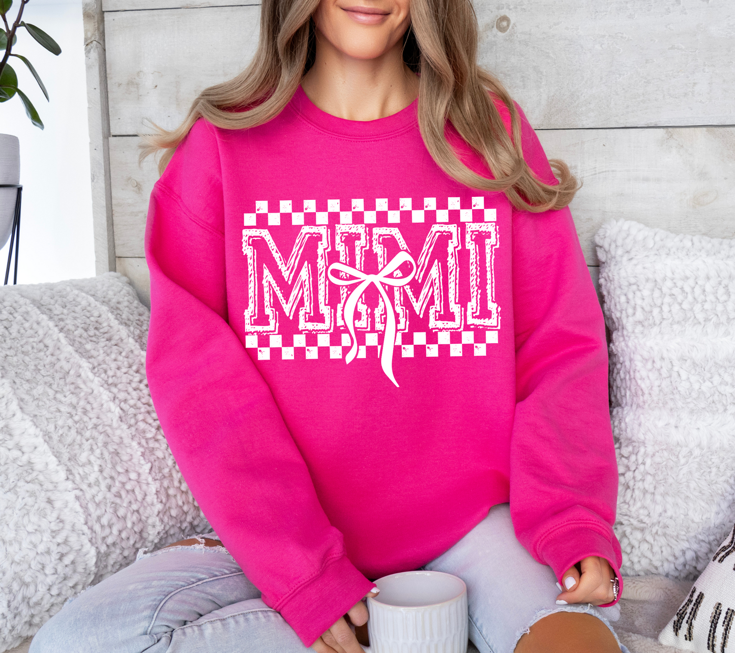 MIMI Pink Crewneck Sweatshirt with Bow - Cozy and Stylish Gift for Grandmothers