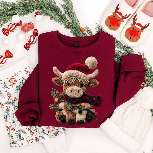 Highland Cow Christmas Shirt – Cute Holiday Cow Design for Kids & Adults | T-Shirt, Long Sleeve, Sweatshirt, or Hoodie