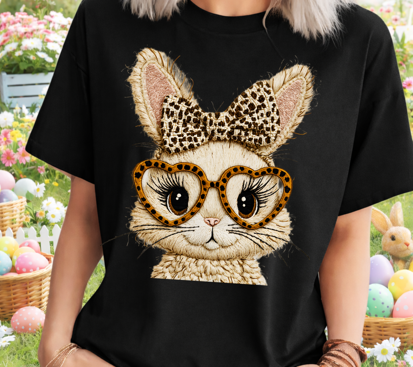 Easter 1 - Leopard Bunny Faux Yarn Shirt