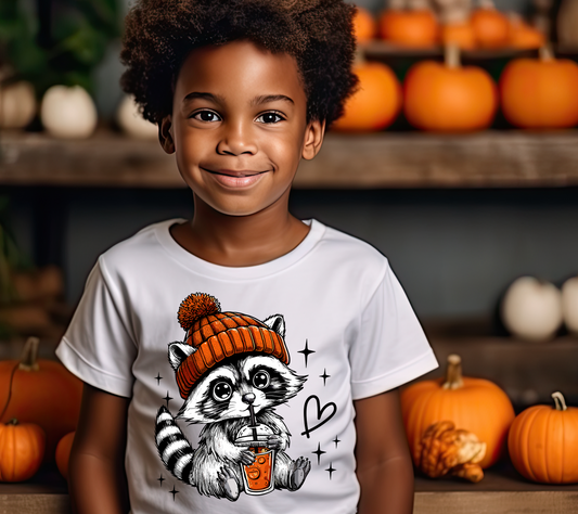 Youth/Toddler Pumpkin Sippin’ Raccoon Fall Tee 🎃🦝✨