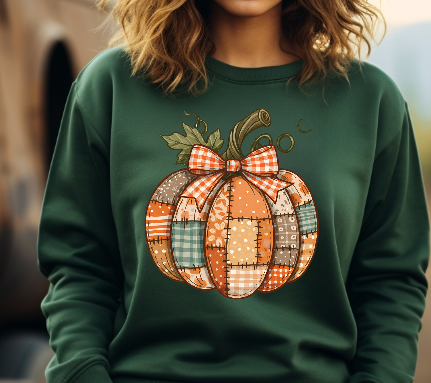 Patchwork Pumpkin Sweatshirt – Cozy Fall Gingham Bow Pullover, Autumn Plaid Pumpkin Shirt for Women, Thanksgiving Farmhouse Fall Outfit