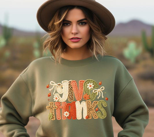 Give Thanks Sweatshirt – Cozy Knit Fall Pullover, Cute Thanksgiving Shirt for Women, Autumn Thankful Graphic Sweatshirt