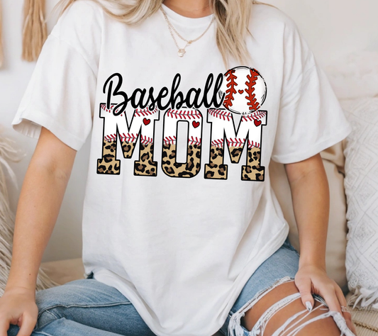 Baseball Mom Leopard and Hearts Graphic Tee | Game Day Baseball Mama Shirt