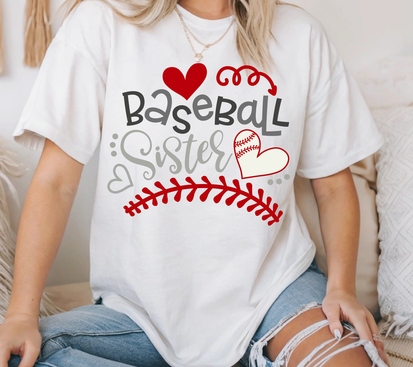 Baseball Sister Heart Graphic Tee | Proud Baseball Sister Game Day Shirt