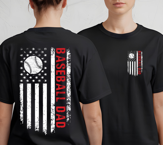 Baseball Dad Flag Shirt | Patriotic Baseball Mom Tee | Front & Back Game Day Shirt