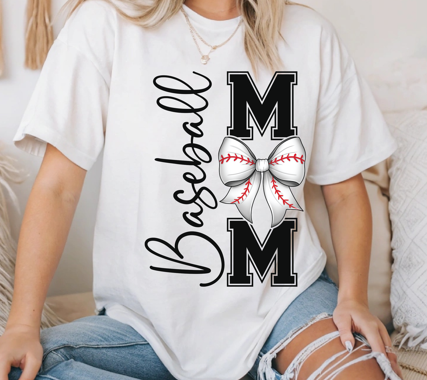 Baseball Mom Shirt with Bow (Vertical) | Custom Baseball Mom Tee | Game Day Baseball Mom Shirt