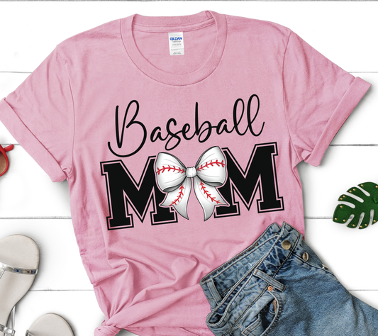 Baseball Mom Shirt with Bow (Horizontal) | Custom Baseball Mom Tee | Game Day Baseball Mom Shirt
