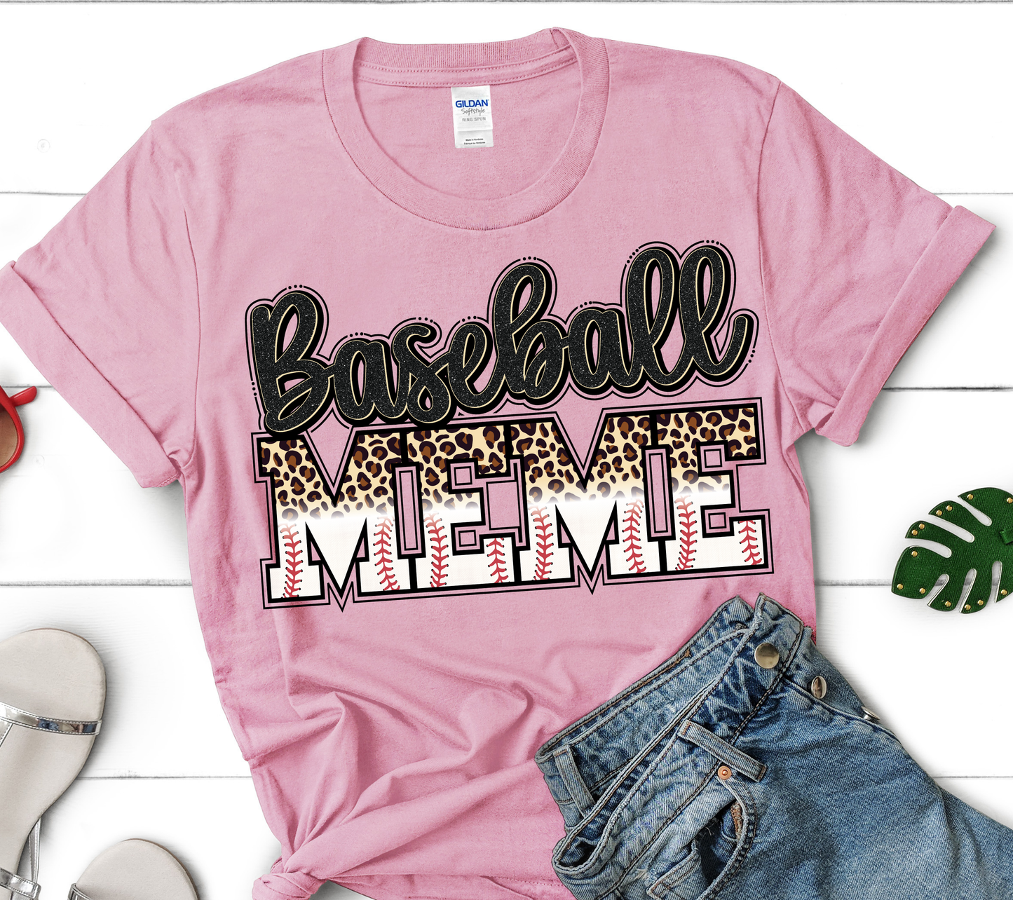 Baseball Meme Leopard Graphic Tee | Funny Baseball Mom Game Day Shirt