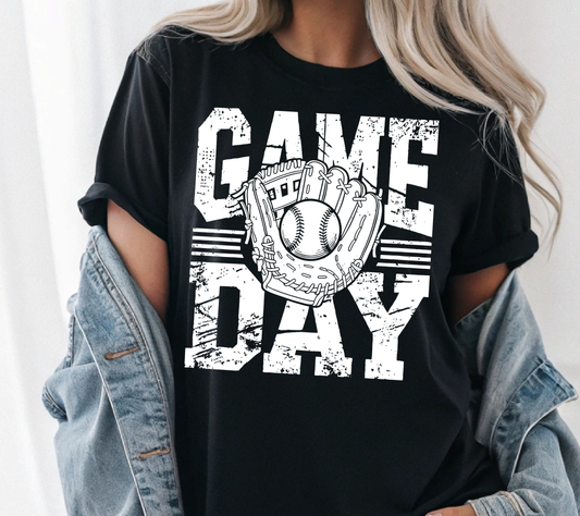 Game Day Baseball Shirt | Baseball Fan Tee | Vintage Baseball Game Day Shirt (white ink)