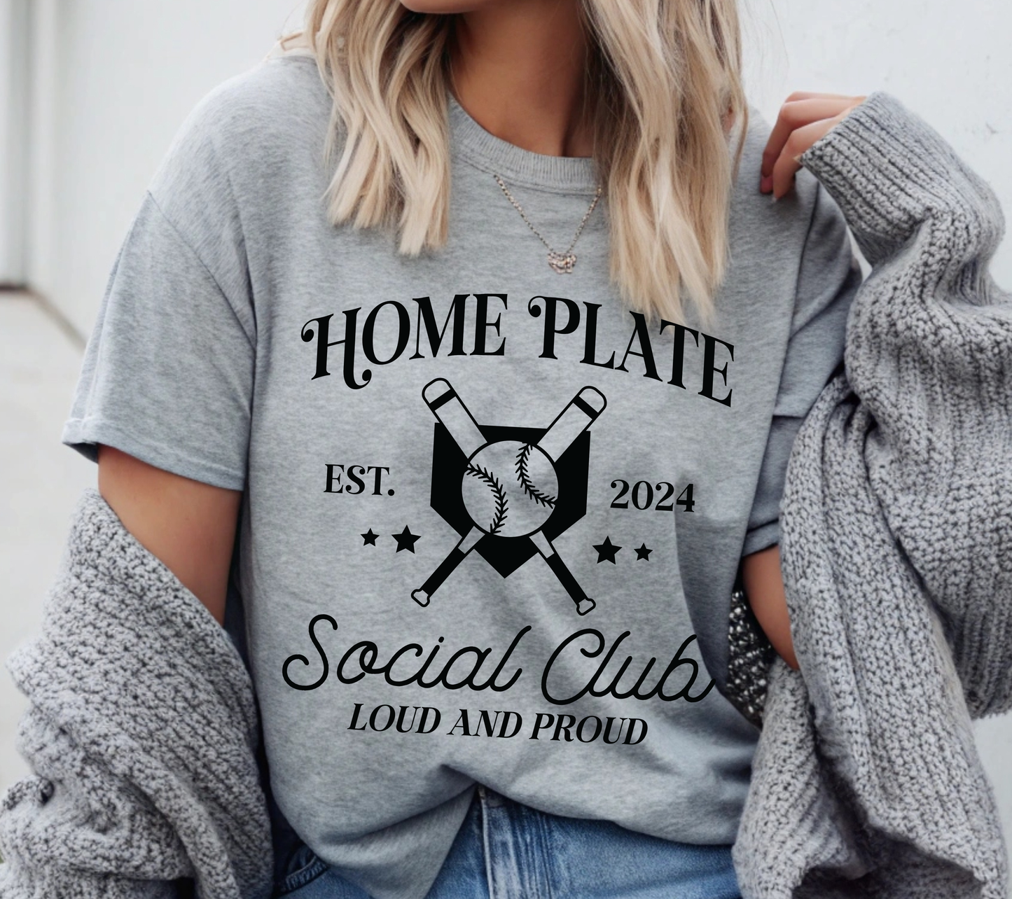 Home Plate Social Club Shirt | Baseball Mom & Fan Tee | Loud and Proud Baseball Season Shirt (black ink)