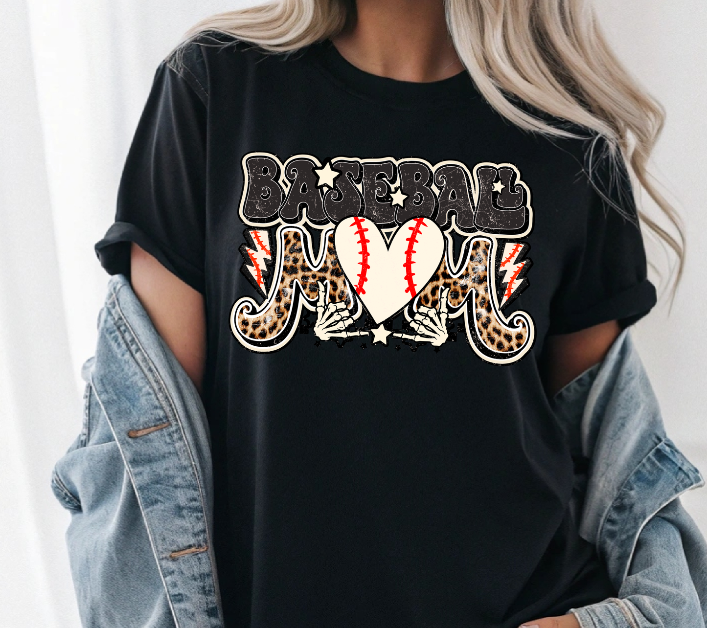 Baseball MOM Leopard Graphic T-Shirt, Baseball Mom Shirt, Game Day Tee, Sports Mom Apparel