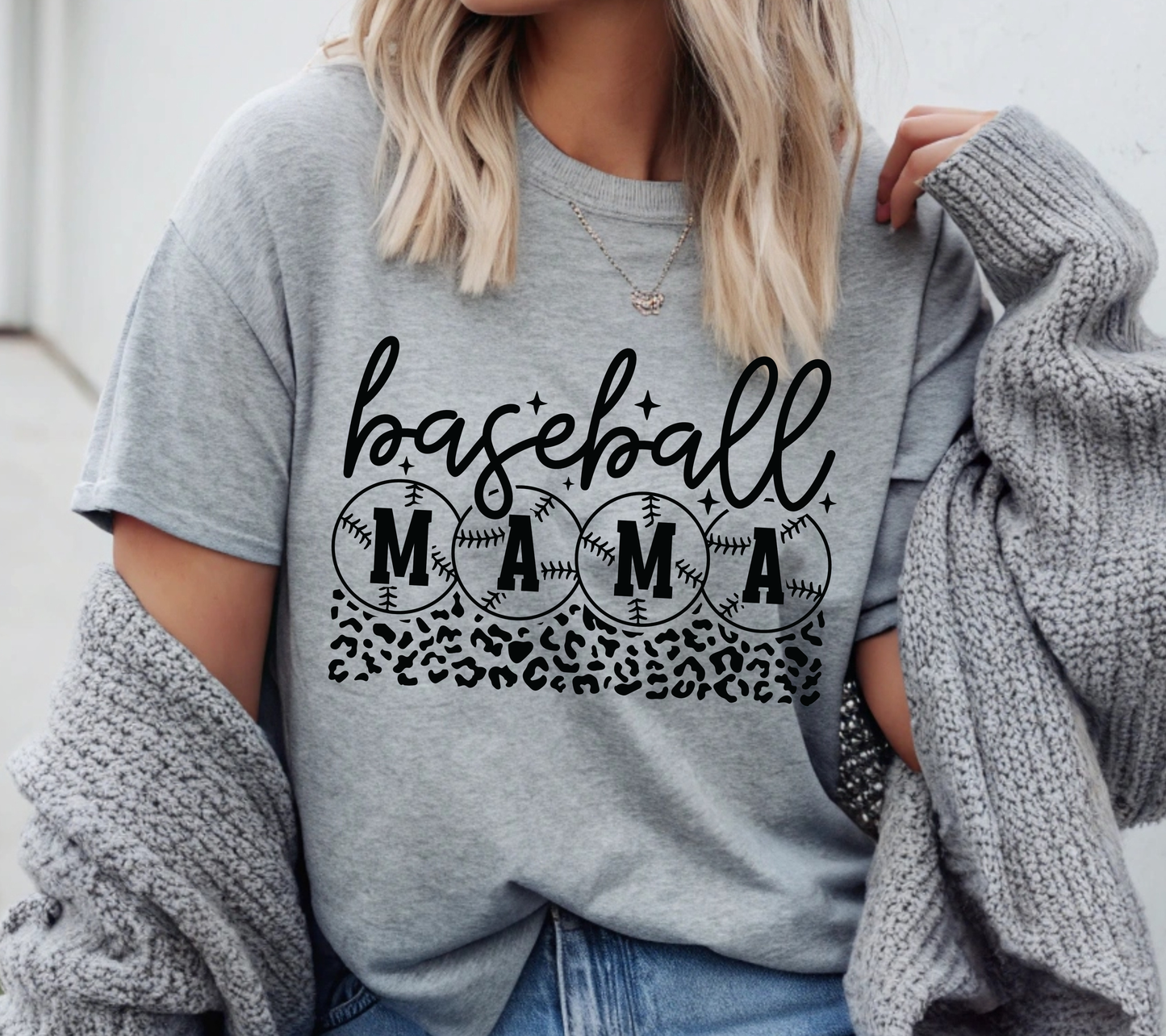 Leopard Baseball Mama Shirt | Leopard Baseball Mom Tee | Game Day Baseball Fan Shirt (black ink)