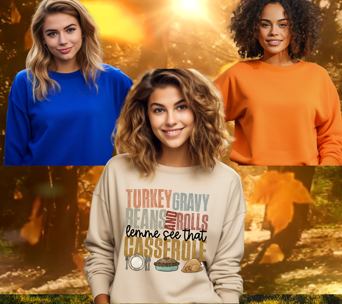 Funny Thanksgiving Sweatshirt – Turkey Gravy Beans and Rolls Lemme See That Casserole Shirt, Cute Fall Pullover for Women