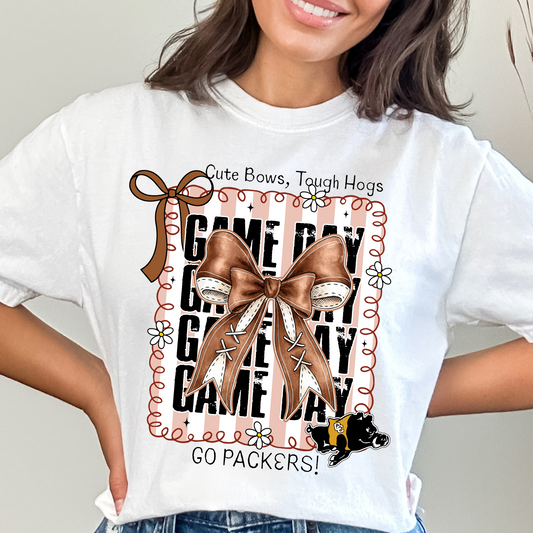 Adult Cute Bows Tough Hogs Game Day Shirt – Go Packers Football Tee – Colquitt County Spirit Wear (Black Ink)