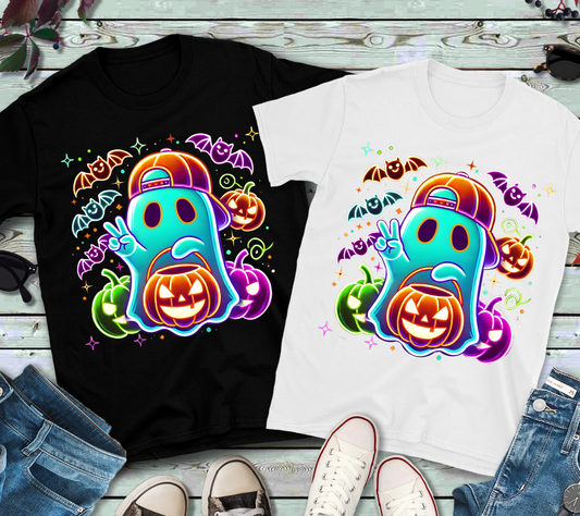 Youth/Toddler Neon Cool Boy Ghost with Pumpkins Halloween Tee” 👻🎃🧢✨