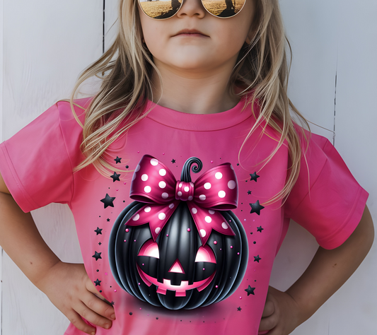 Youth / Toddler Pink Bow Glam Pumpkin Halloween Tee” 🎃🎀✨