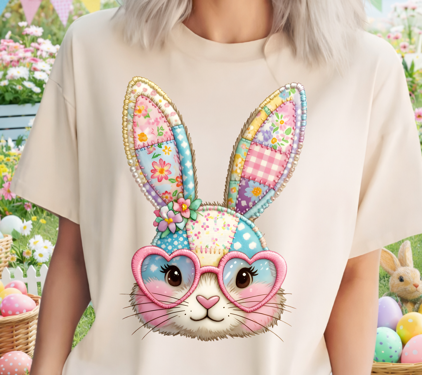 Easter 2 - Patchwork Easter Bunny Floral Bunny Shirt