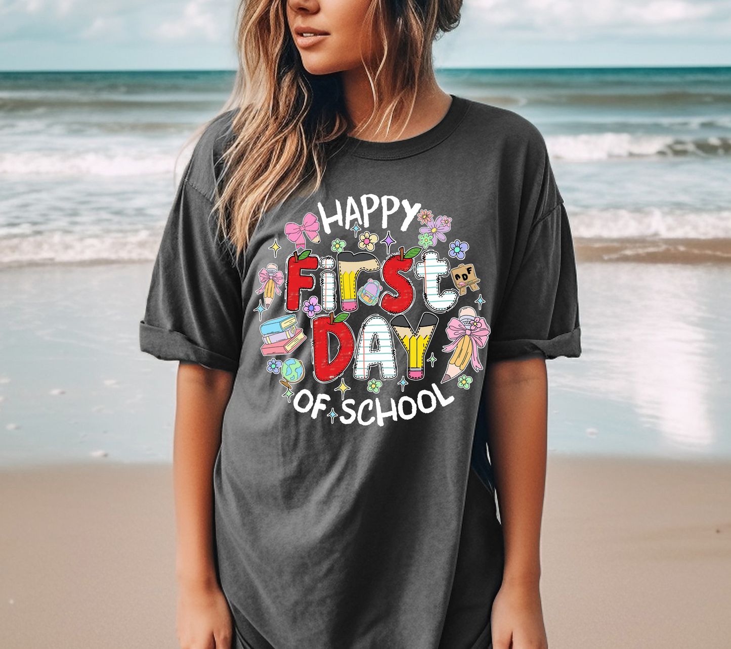 Happy First Day of School White Font T-Shirt