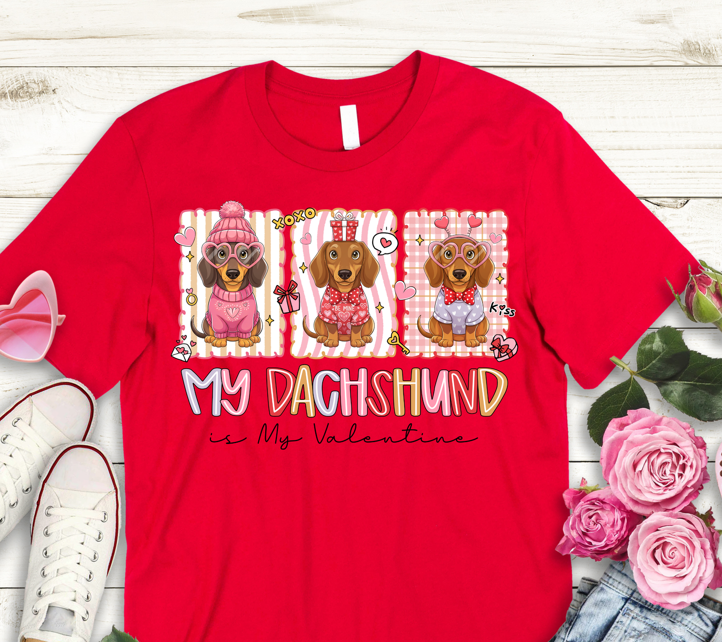 My Dachshund Is My Valentine Shirt – Dachshund Valentine’s Day T-Shirt | Short & Long Sleeve Kids & Adults