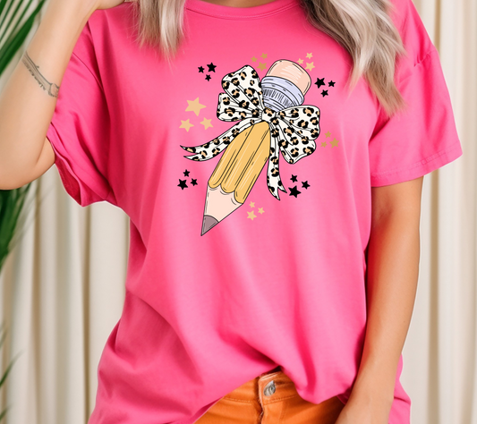 Yellow Pencil with Cheetah Bow T-shirt